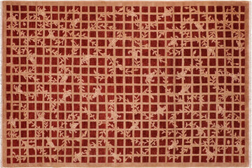 handmade Transitional Kafkaz Chobi Ziegler Red Tan Hand Knotted RECTANGLE 100% WOOL area rug 6 x 9